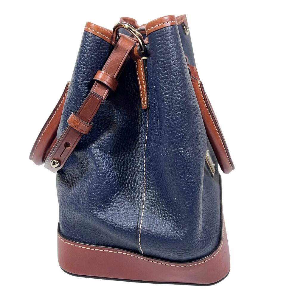 Dooney & Bourke Pebble Grain Perry Satchel Blue w/ Caramel Trim Gold Red Lining - Picture 3 of 14